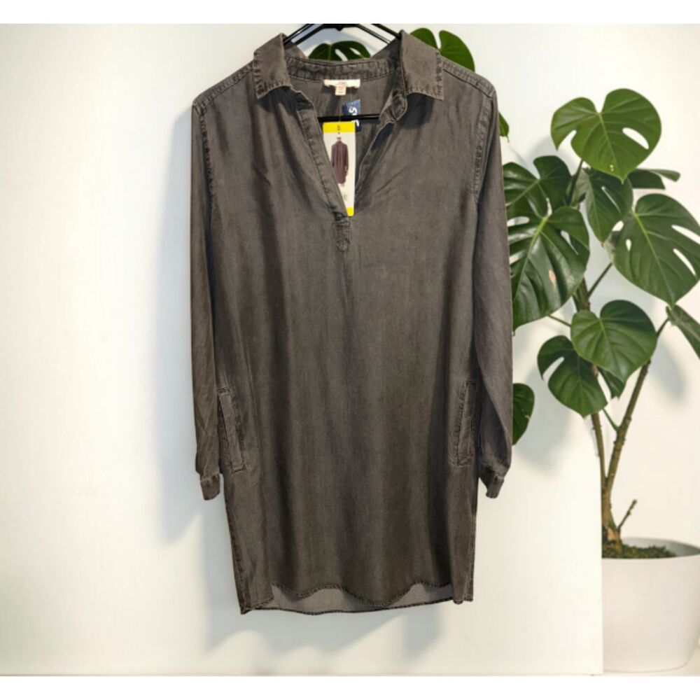 Como Vintage Charcoal Tencel Shirt Dress Size S NWT 22” P2P 34” Length
